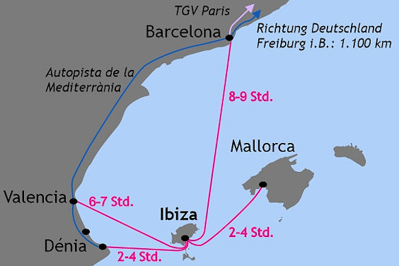 Grafik Fährverbindungen nach Ibiza